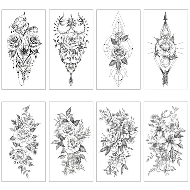 Tattoo Women Body Art Painting Arm Leg Tattoo Sticker 3d Fake Black Rose  Waterproof - Tattoo Stencils - AliExpress