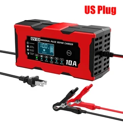 12V 10A Smart Charger for Car and Electric Motorcycle Batteries - Lifepo4, Lead Acid, AGM, GEL, Lithium Repair (12V 10A US Plug)
