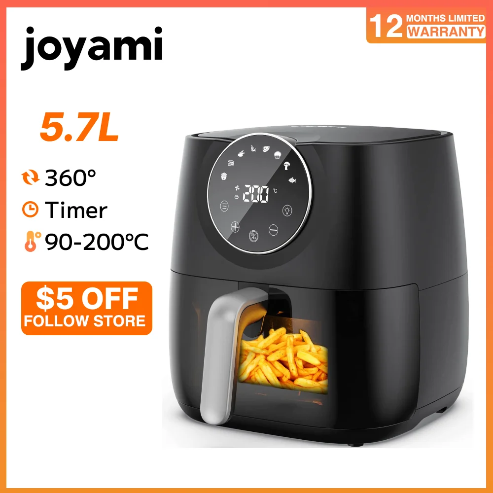 joyami 5.7L Visual Air Fryer 360° Full Circulation Digital Screen/Knob