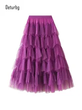 

Women's Sweet Layered Mesh Long Tutu Skirts Female Kawaii High Waist Ruffled Tulle Prom Party Tulle Tiered Skirt 2022 Spring K31