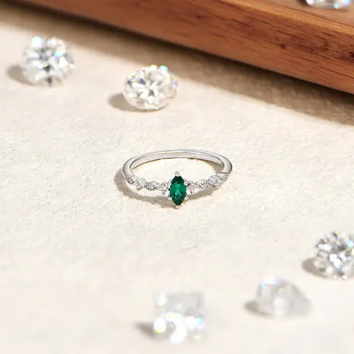 ATTAGEMS S925 Silver Stackable Zircon Ring Inlaid With 3*6mm Marquise Cut Lab Zambian Emerald ForWomen Daily Wear Trendy Jewelry - Image 3