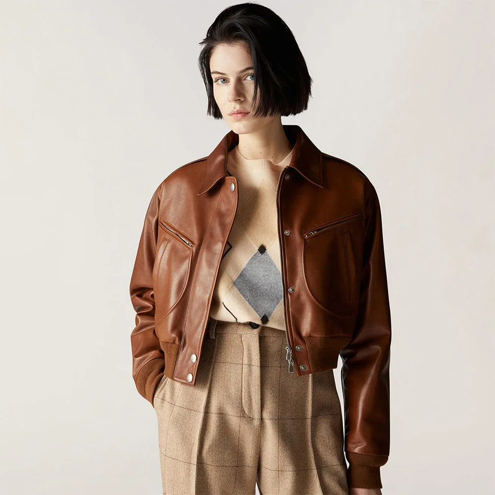 

Женская весенне-осенняя модная однотонная куртка NIGO в стиле ретро с отворотом на молнии с длинным рукавом из овчины Ngvp # nigo6647