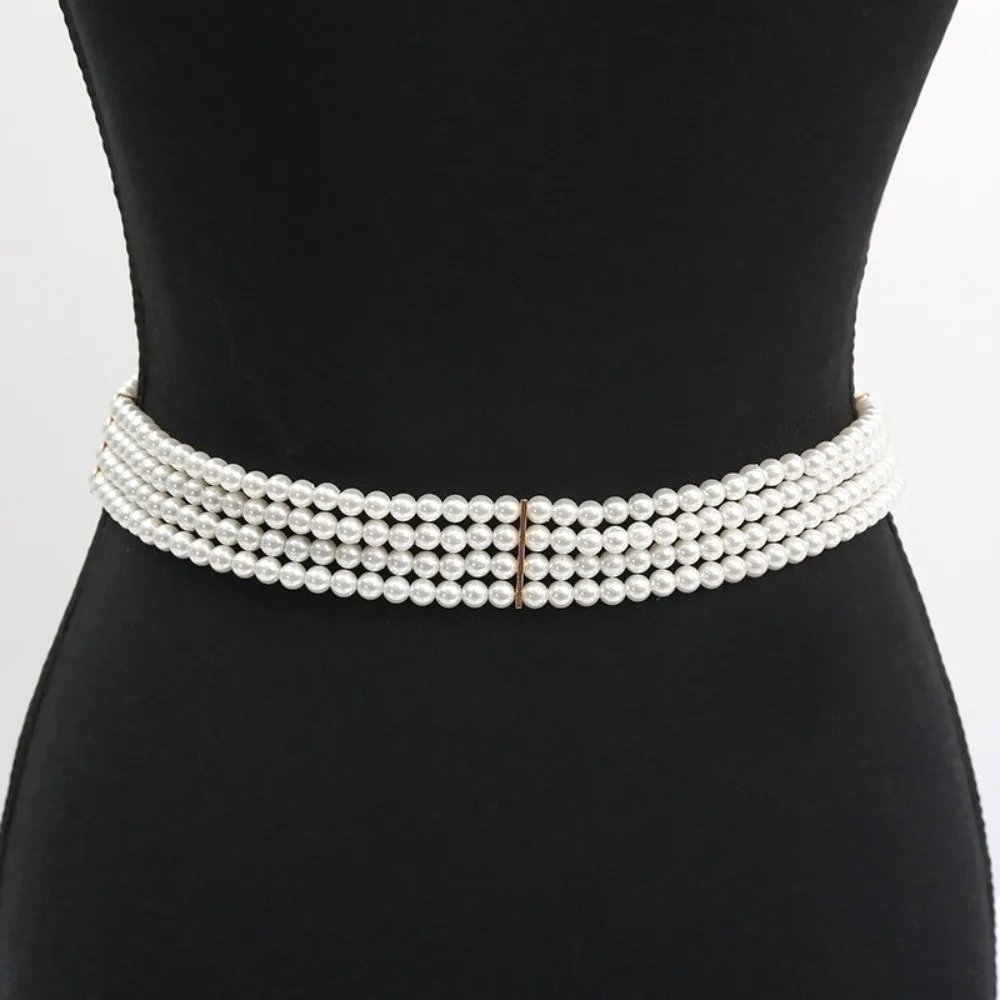 Modische Weiße Perlen-Gürtel Kristall-Strass Elegante Taillenkette Hochzeits-Schärpe Damenmode – Detail 5