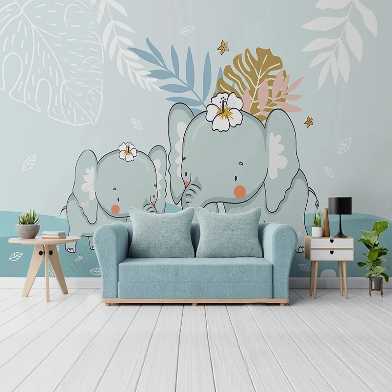 

Custom 3D Wallpaper Nordic Hand Painted Cartoon Star Baby Elephant Children's Room Background Wall Decor Mural Papel De Parede