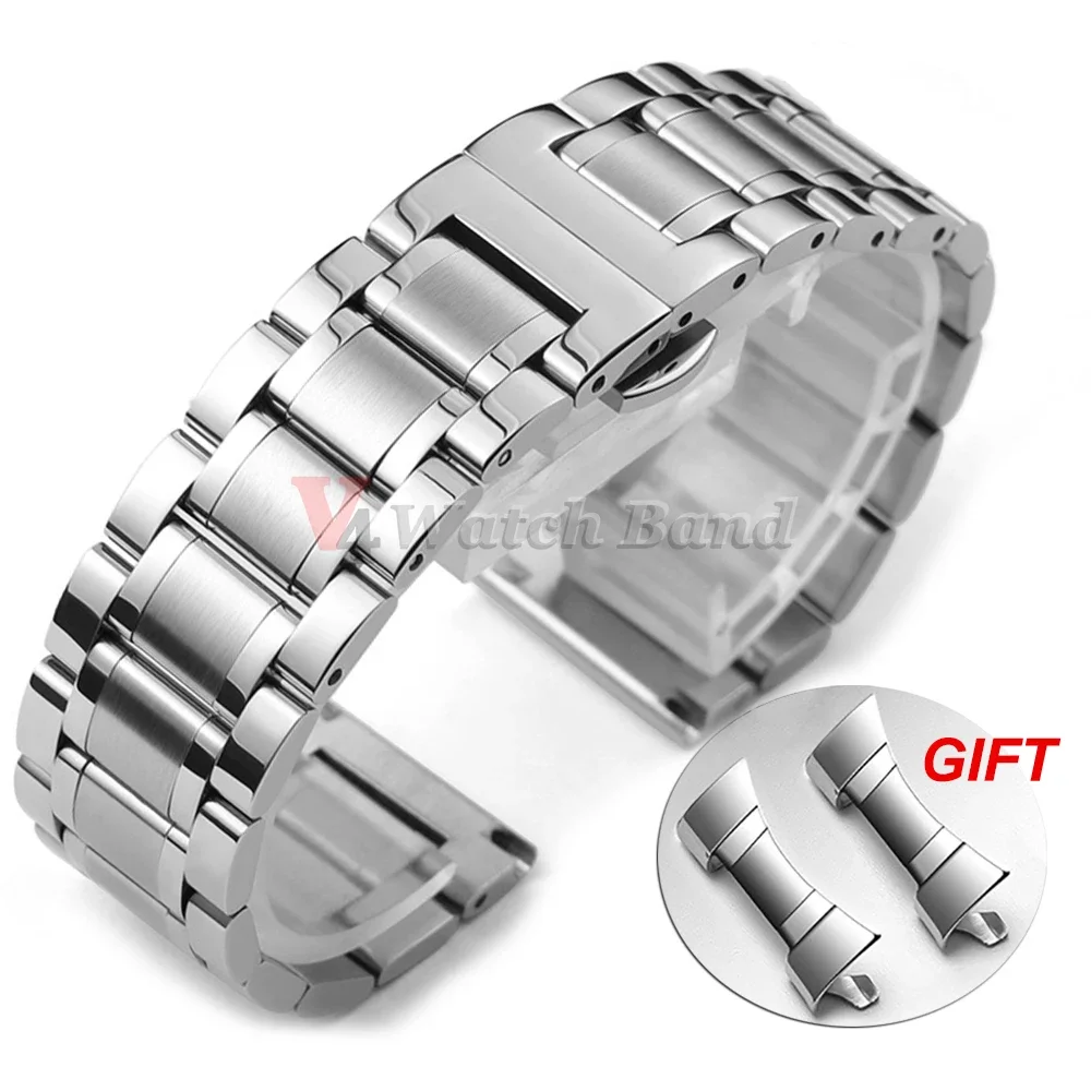 Universal Stainless Steel Hollow Curved End Watch Band with Butterfly Buckle