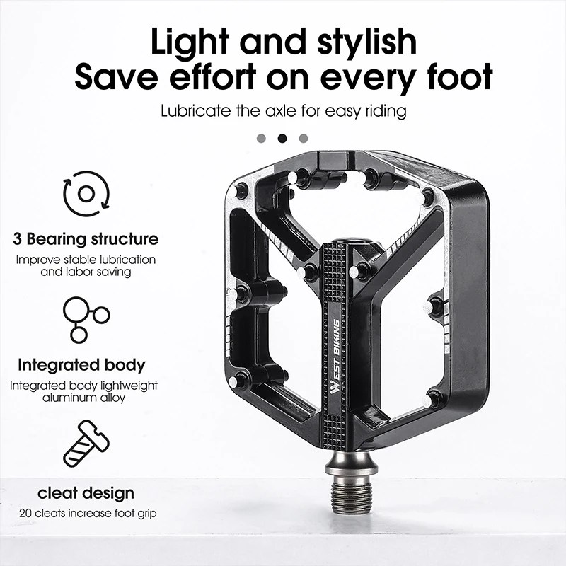 WEST BIKING Bicycle Pedals Sealed DU Bearing Nonslip Pedal Mountain Road Bike Cycling Alloy Platform MTB Pedal Cycling Parts