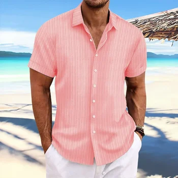Summer Men's High-quality Striped Short Sleeved Shirt, New Luxury Fashion, Business Casual Beach Breathable Cool Top 6