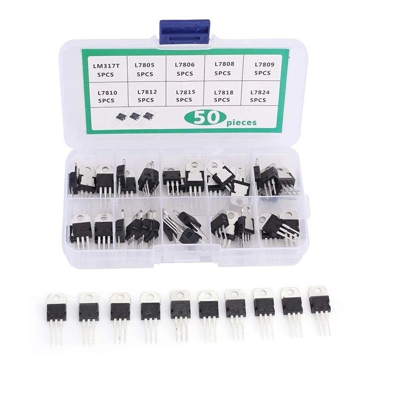 

50PCS LM317T-L7824 10 Values Transistors Kit High Power Transistor Set 3 Terminals Transistor Kits