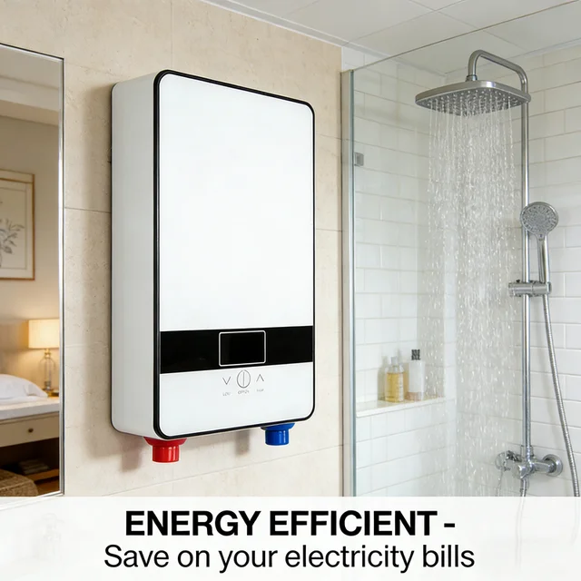 Chauffe-eau électrique instantané, petit, rapide, à température constante, idéal pour la douche domestique ou les locations. 1