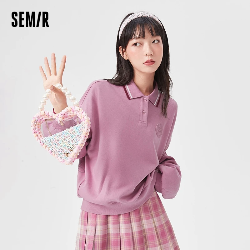 

Semir Hoodies Women Polo Collar College Style 2023 Spring And Autumn Women'S Long Sleeved Sweatshirt
