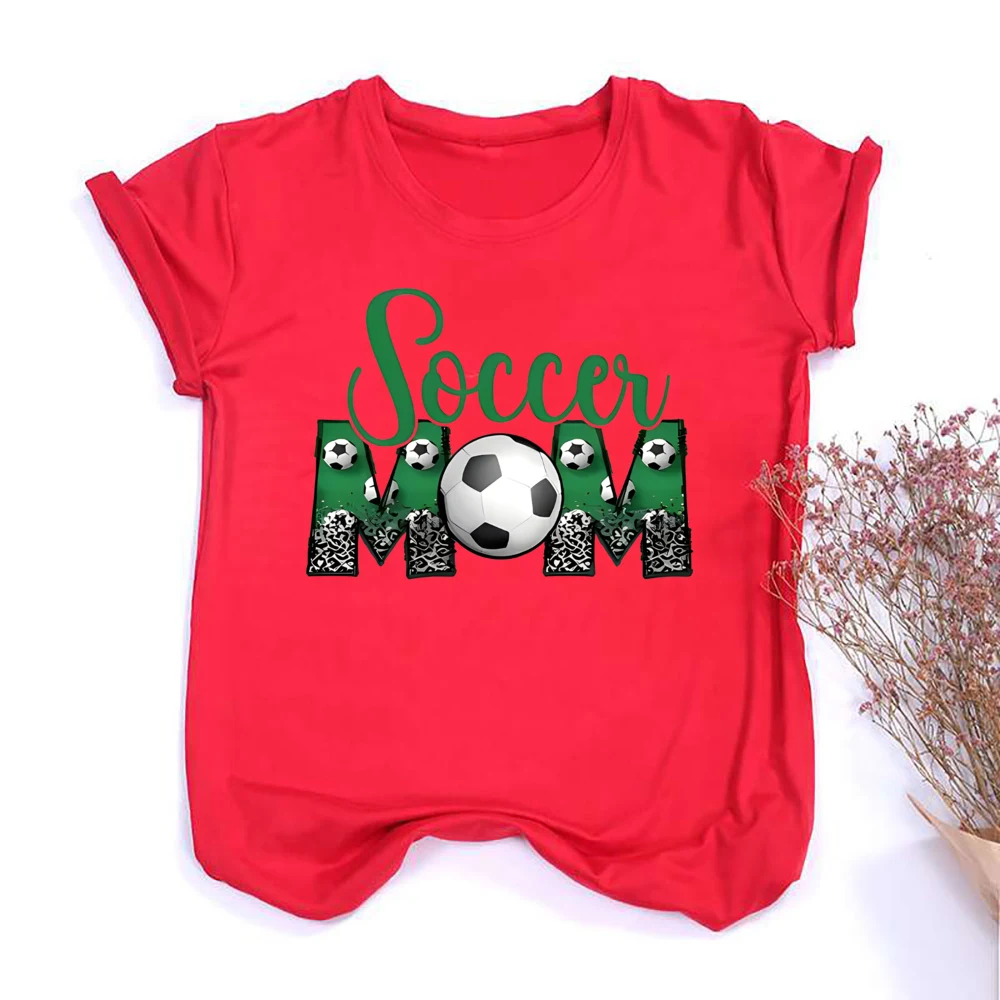 Fußball Mom Print Damen T-Shirt Kurzarm Mode Mädchen T-Shirt Casual Rundhals T-Shirts Top Sommer Fußball Kleidung – Detail 8