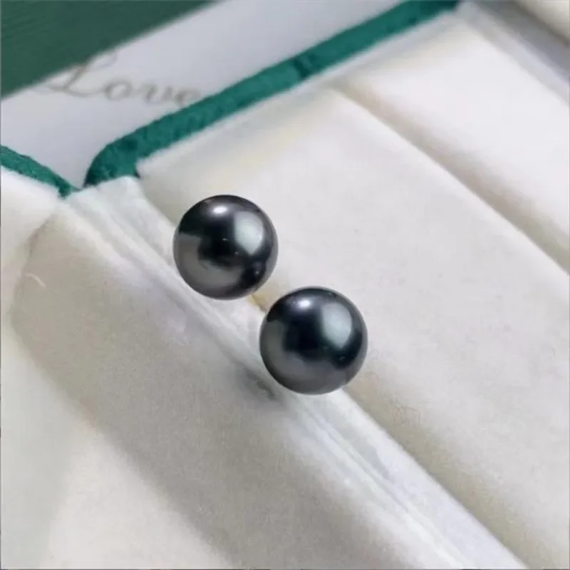 

Grace 925 Stud Earrings for Women 10-11mm Round Sea Black Pearl A Littler Flaw Fashion Earrings Jewelry 925 Sterling Silver