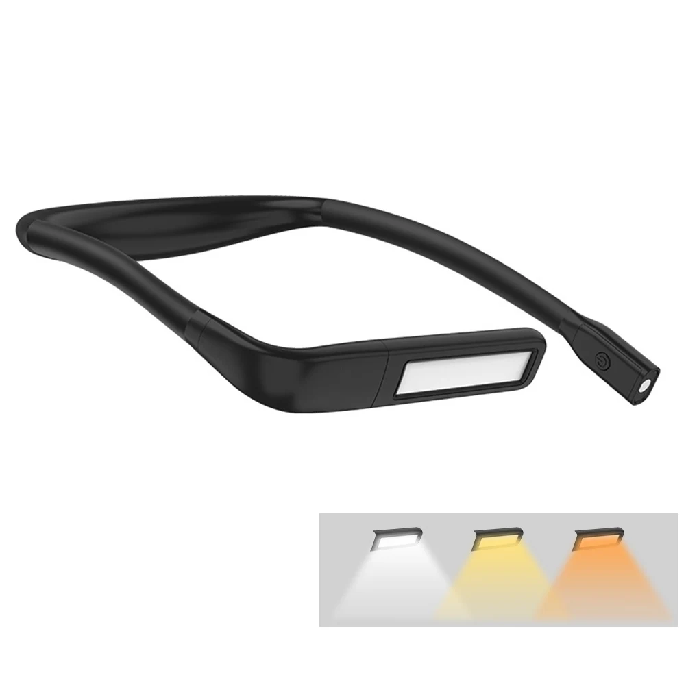 LED Hanging Neck Reading Light Bendable Eye-Friendly Wide Lamp Lightweight 3 Light Colors for Running Walking Camping Studying