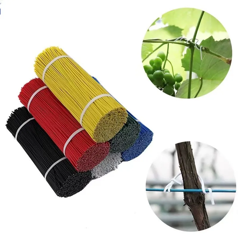 

100PCS Oblate Gardening Cable Ties Reusable Iron Wire Twist Tie for Flower Plant Climbing Vines Multifunction Coated Fix Strings