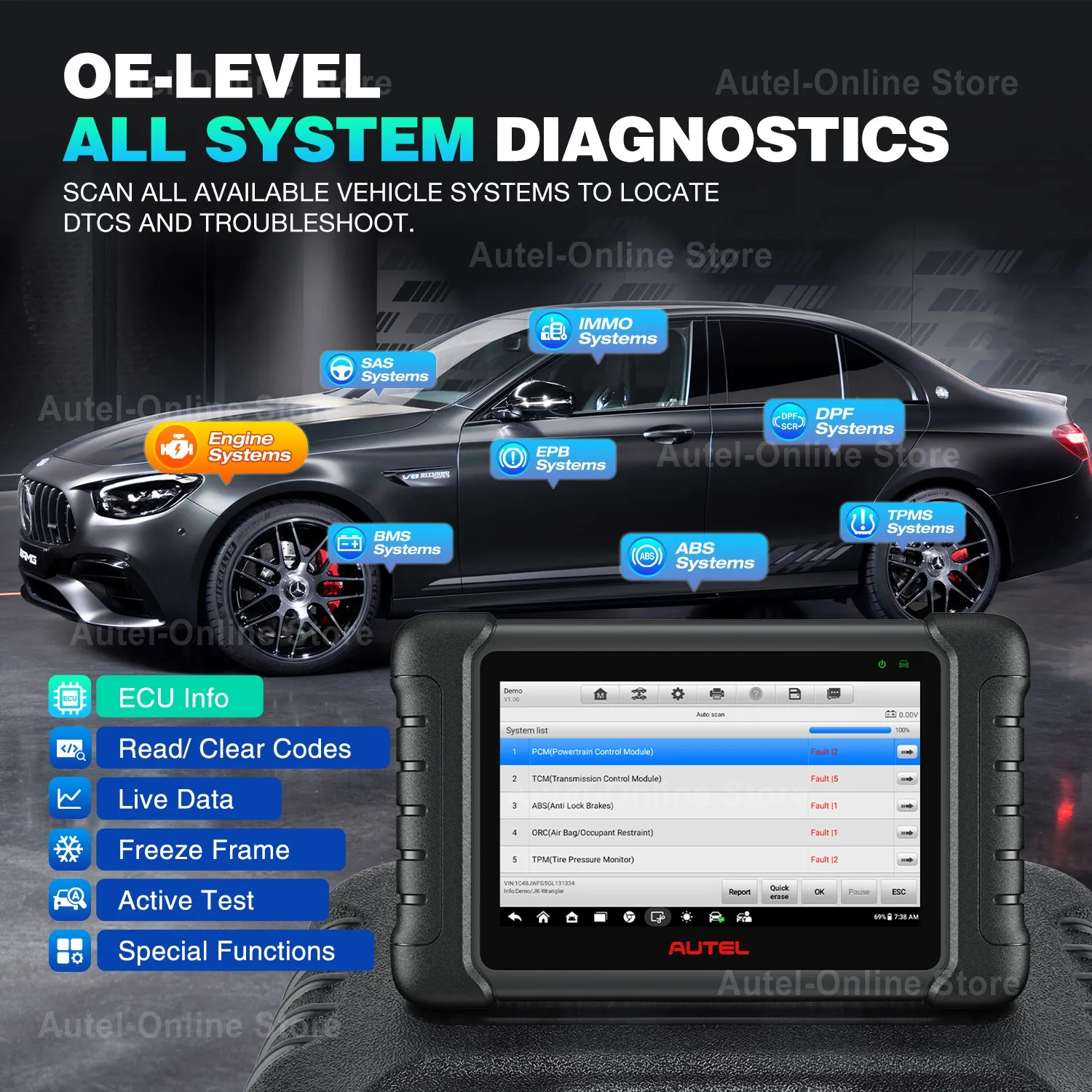 Autel MaxiCheck MX808 S Car Diagnostic Scan Tool All Systems Diagnosis Scanner with 25 Advanced Service Same as MaxiCOM MK808S auto diagnostic scanner