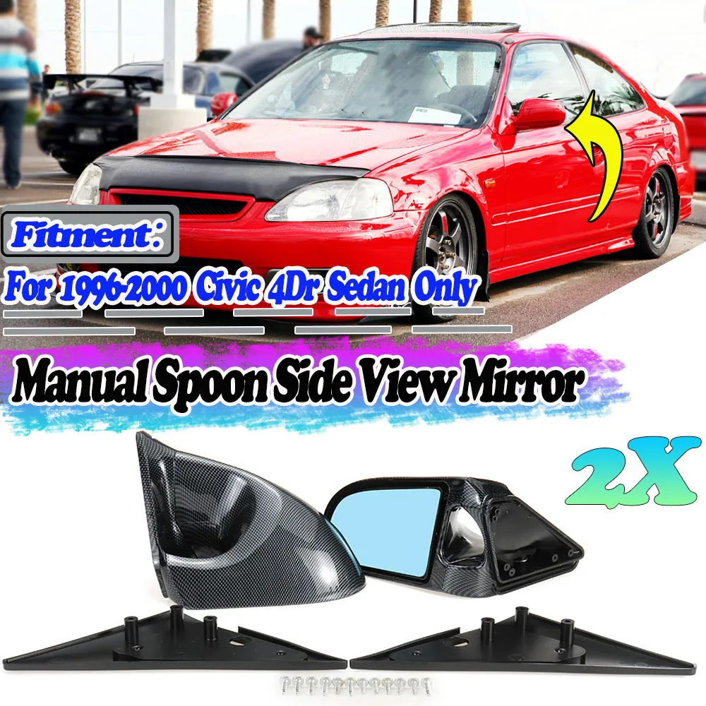 

2x Manual Adjustable Car Door Wing Rear View Side Mirror Assembly For Honda Civic 4Dr 1996 1997 1998 1999 2000 Carbon Fiber