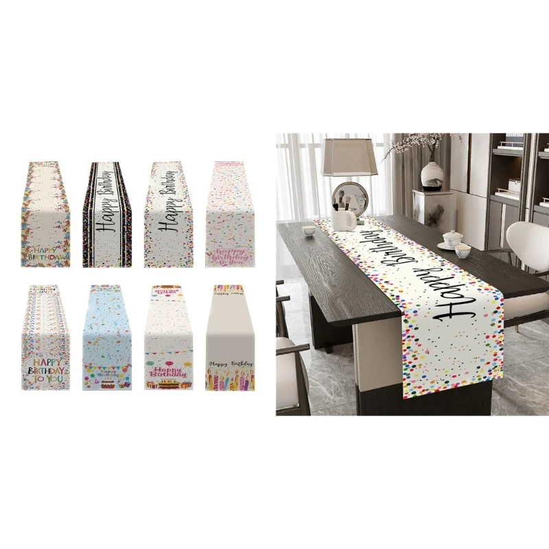 

С Днем Рождения Красочная дорожка для стола Праздничная вечеринка Украшение Обеденный стол Ткань