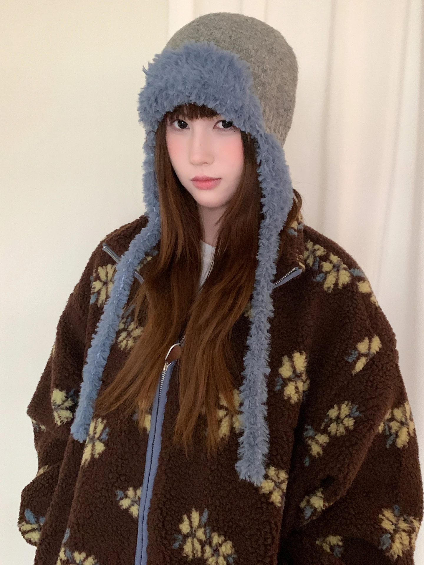 Fashionable Women's Knitted Hat With Plush Earmuffs For Warmth In Autumn And Winter Versatile Airplane Hat For Cold Weather