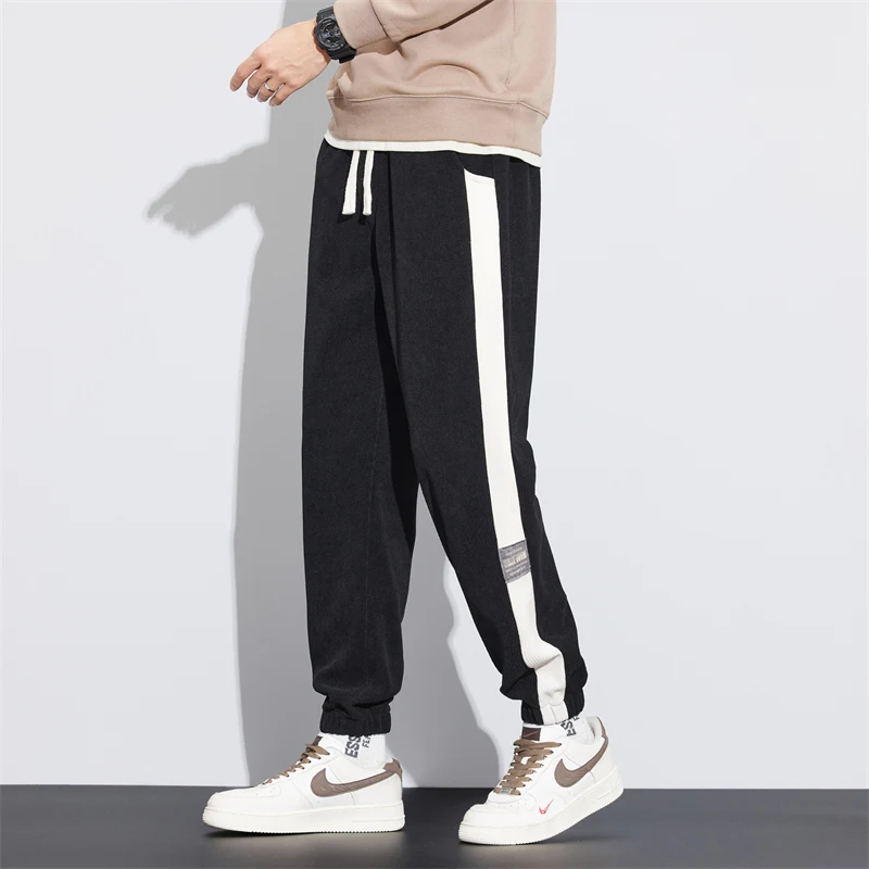 Fleece Casual Pants for Men's Loose Tie Feet Versatile Sports Pants