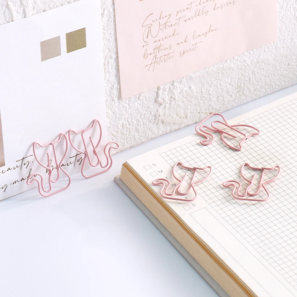 Creative pink cat Shaped Creative File Clamp Paper Clip Bookmark Holder Paper Decorative Clip 20pcs for Office School Home