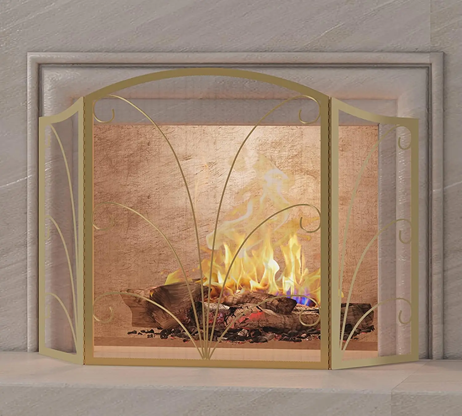 Arched Fireplace Screen Decorative, Handcrafted Scroll Wrought Iron Fire  Spark Guard Cover for Wood Burning Fireplace-Gold - AliExpress