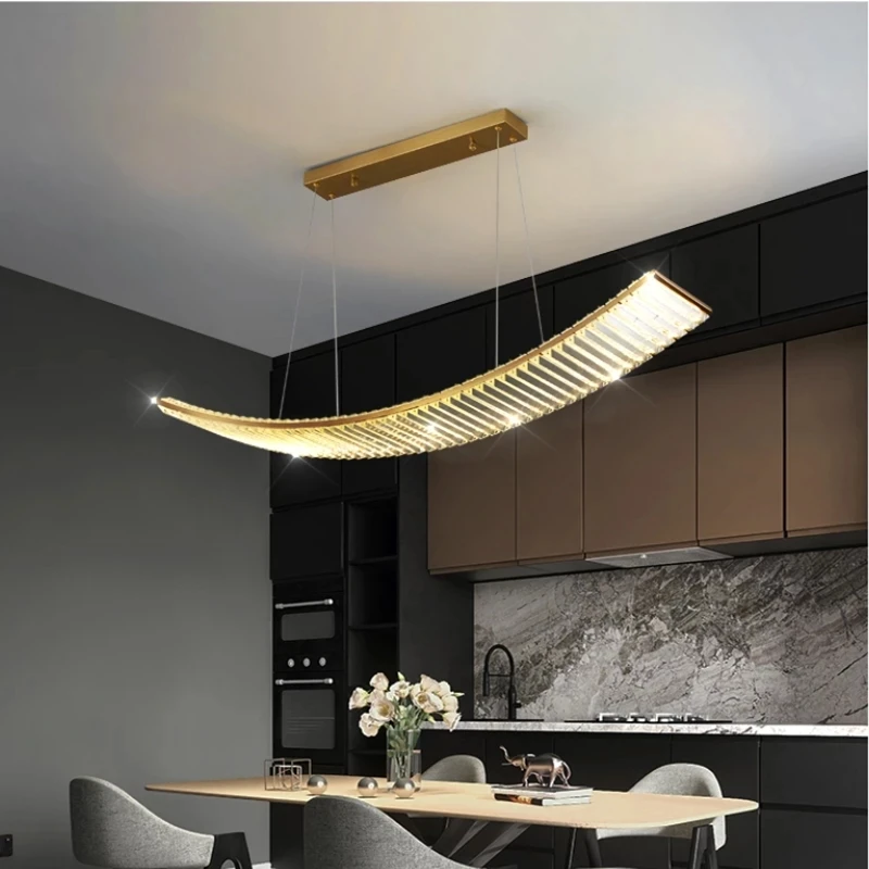 

2024 Nordic LED Restaurant Chandelier Light Luxury Crystal Dining Table Lamp Modern Rectangular Dimmable Ceiling Chandelier