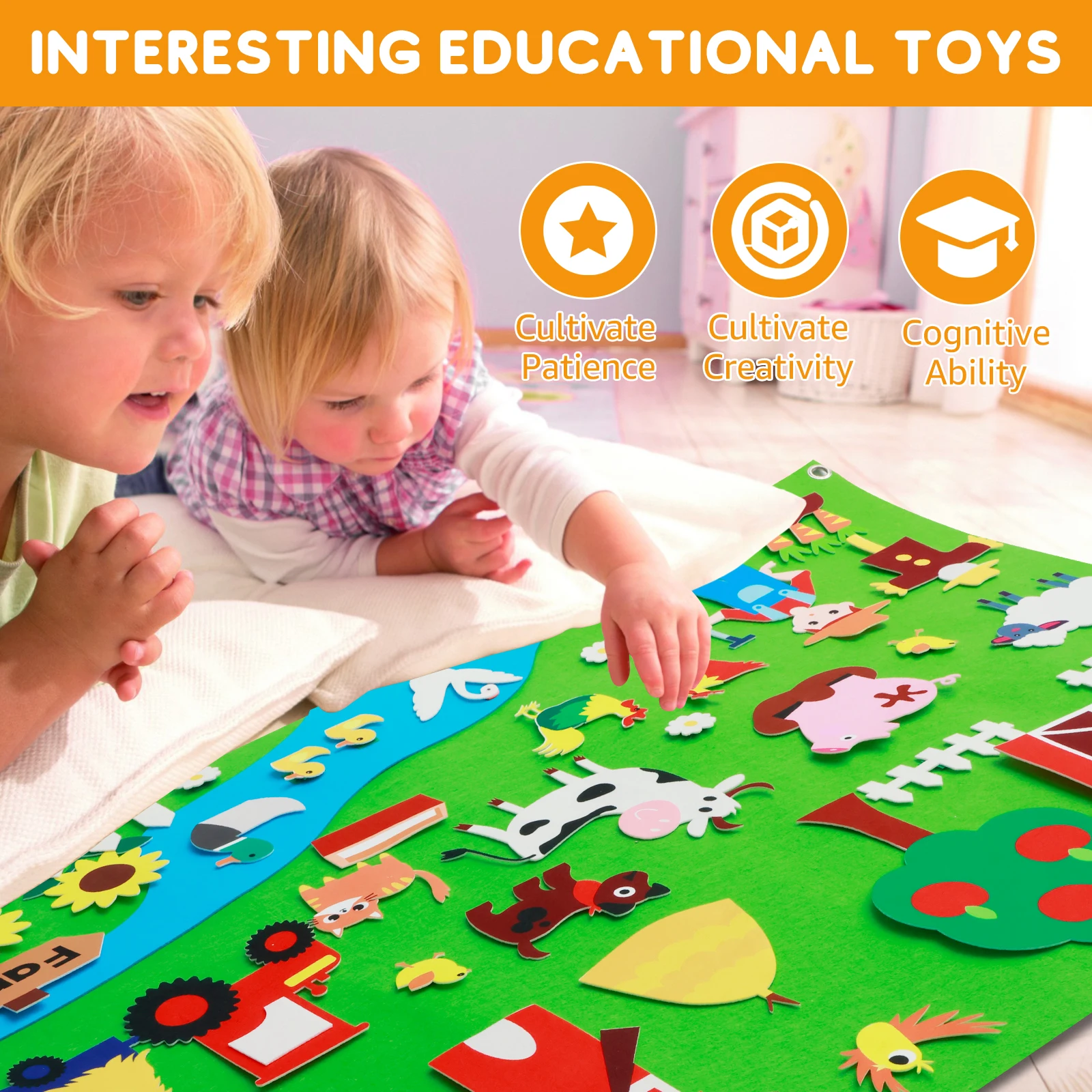 41.3inch Children's Teaching Felt Board Interactive Animals Felt-Board Story Set Early Learning Interactive Play Set For Toddler
