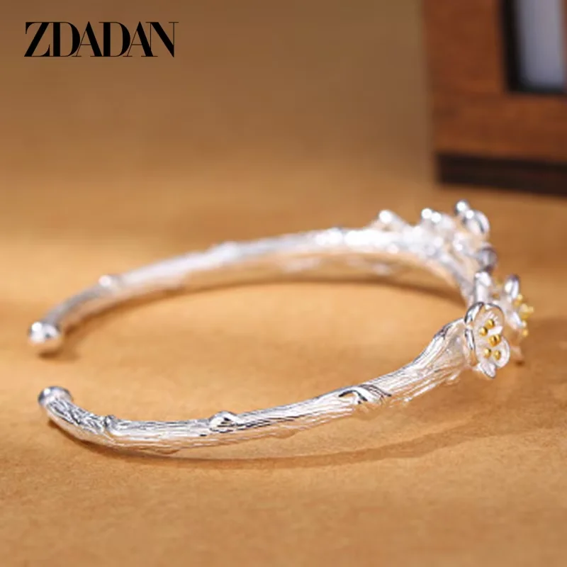 ZDADAN 925 Sterling Silber Lotus verstellbares Armband und Armreif für Damen, Modeschmuck – Detail 4