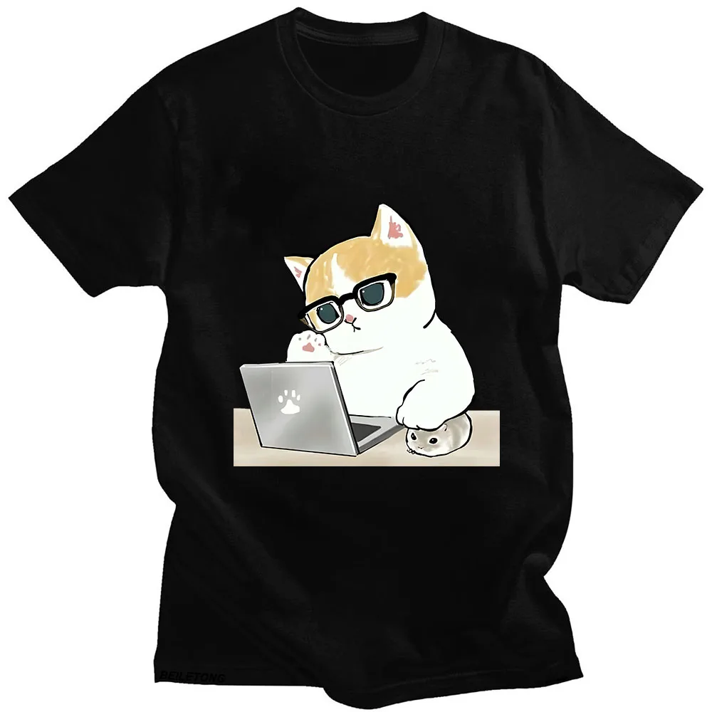 

Футболки с забавным котом, 100% хлопок, футболки, милая/кавайная футболка с рисунком животных, женская летняя повседневная одежда, мультяшная Рабочая одежда