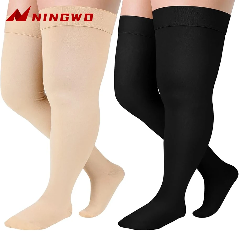 

1Pair Women Plus Size Thigh High Compression Socks 20-30 mmHg Non Slip Wide Calf Stockings for Reduces Swelling Pain