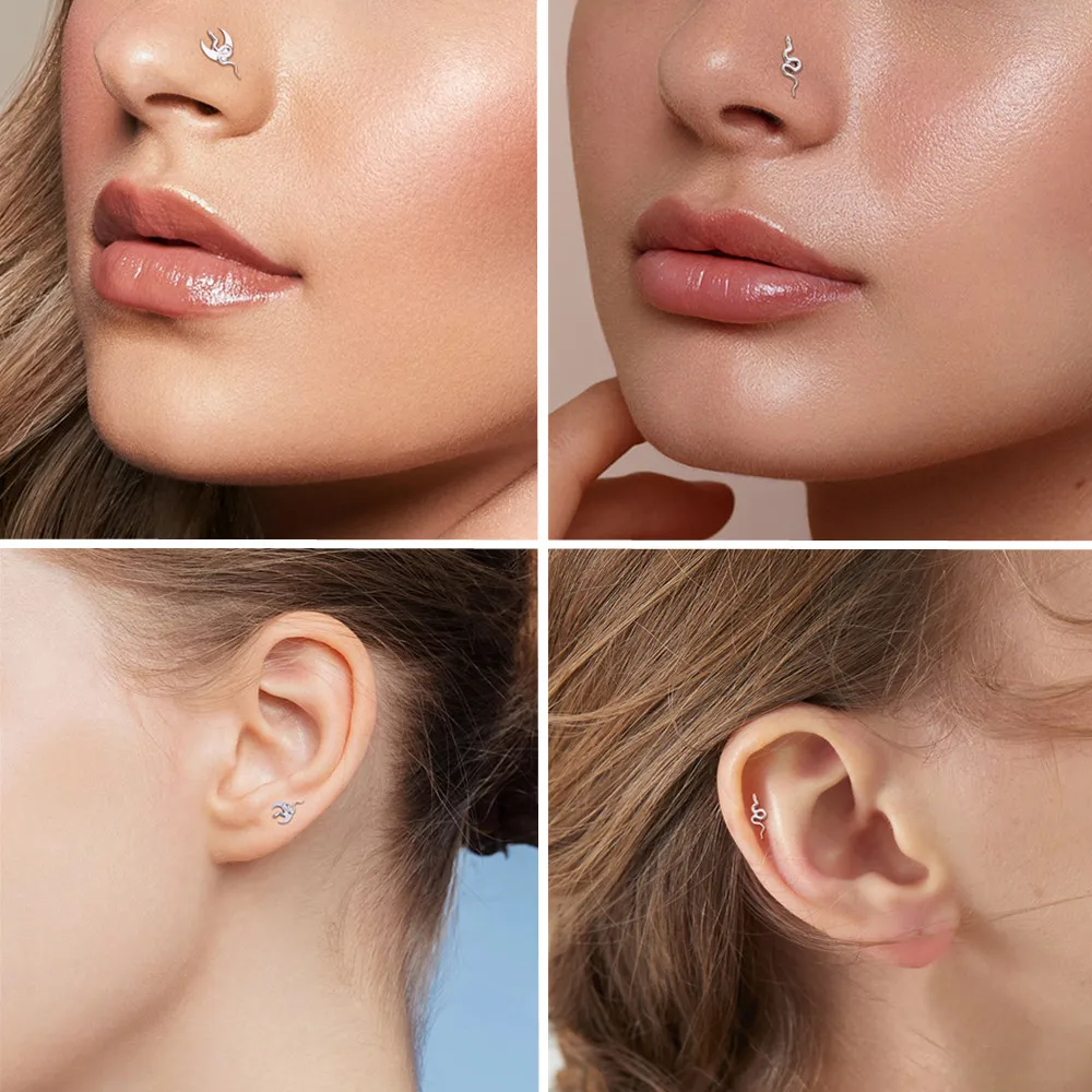 ASTM F136 G23 티타늄 스네이크 페이셜 피처스 라브렛 립 스터드 내부 나사형 트라거스 연골 헬릭스 귀 스터드 피어싱 쥬얼리