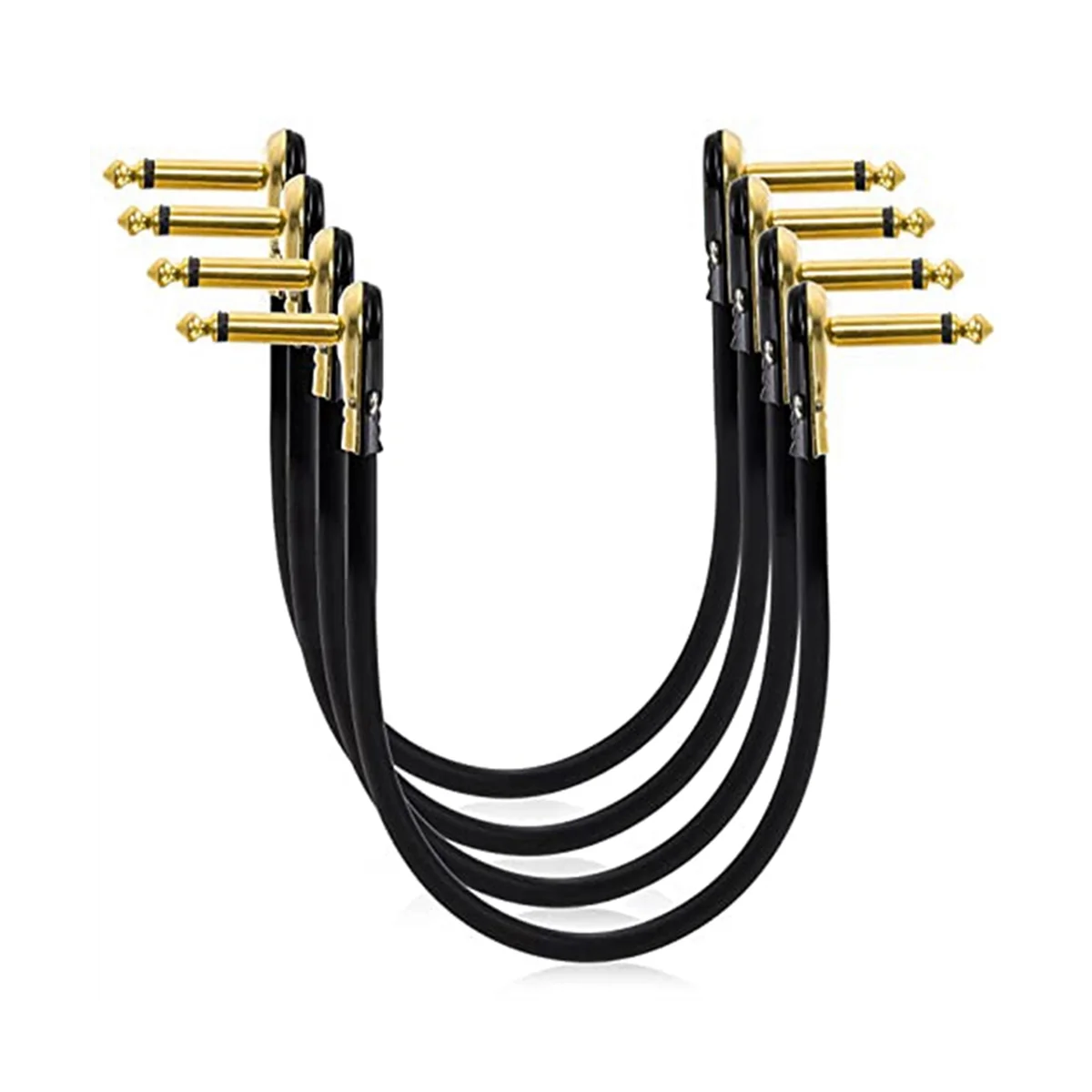 

4 Pack 12 Inch Guitar Patch Cables, Right Angle Golden Pancake Connector for Effects Pedal