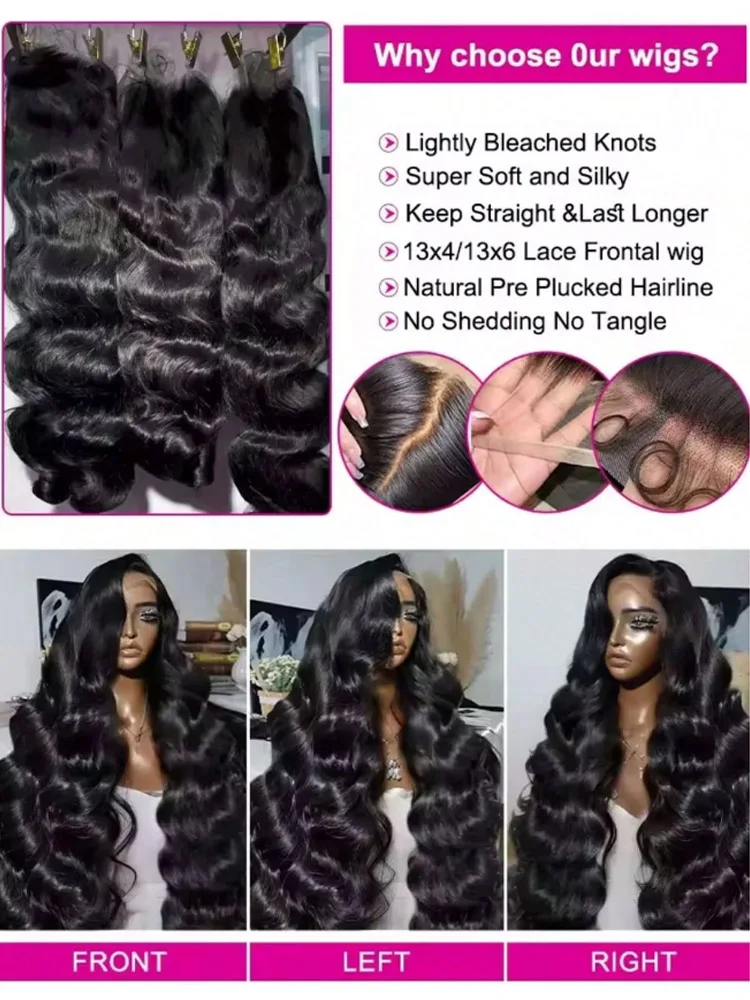 13x6 Body Wave Lace Frontal Human Hair Wigs HD Transparent 30 Inch 13x4 Lace Front Wig Curly Wave Human Hair Wigs for Women