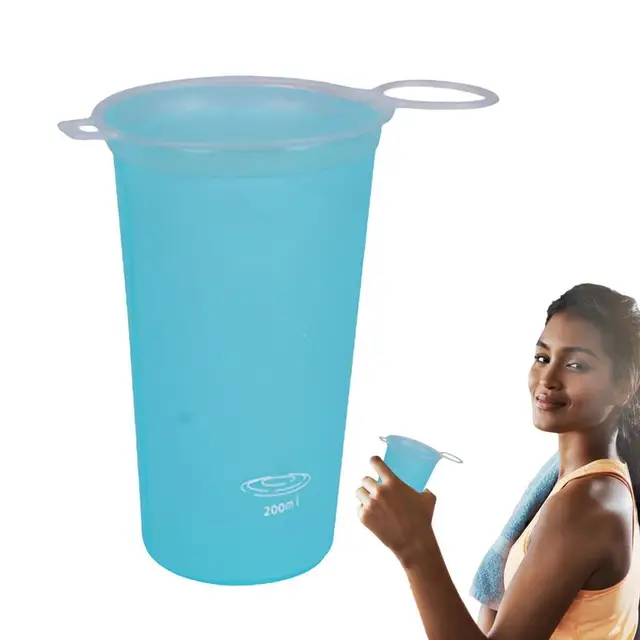 200ml Folding Water Cup TPU Soft Sports Cups Foldable Marathon Running Water Cup Large Mouth Sport Drinking Cup For Camping 2