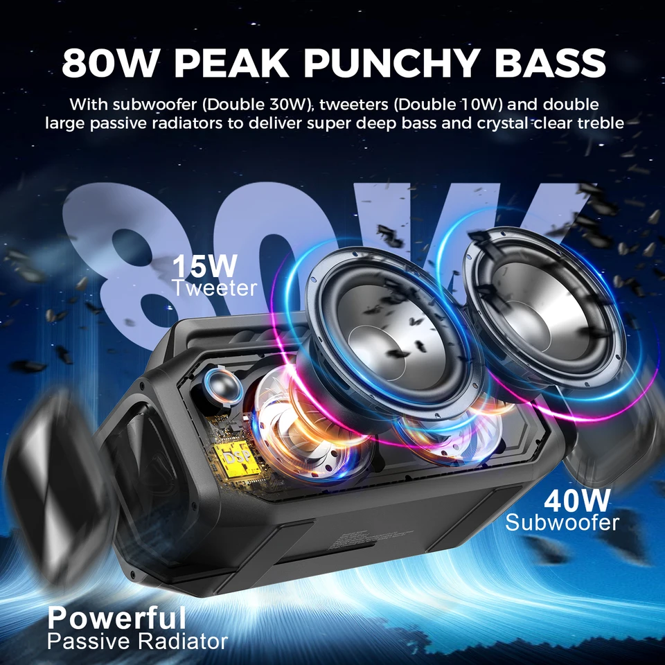 Bluetooth Speaker, W-KING 80W Super Punchy Bass, Huge 105dB Sound Portable Wirel Bluetooth Speaker, W-KING 80W Super Punchy Bass, Huge 105dB Sound Portable Wirel
