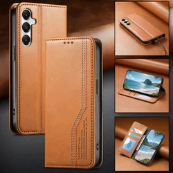 Magnetic Leather Wallet Card Phone Case with Stylish Design - Samsung A06 (4G 5G) (Brown)