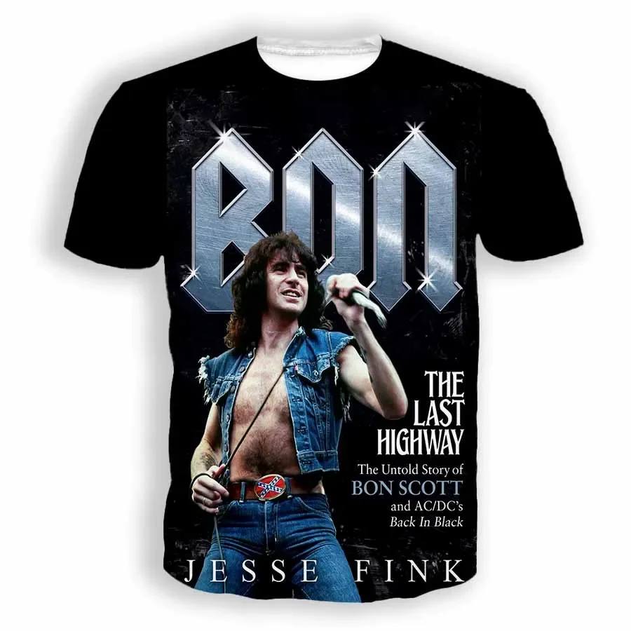 thumbnail image 1 of Camiseta de manga corta con estampado 3D del cantante de rock clásico Bon Scott para hombre y mujer, estilo hip hop, estilo Harajuku, unisex, 1 of 4