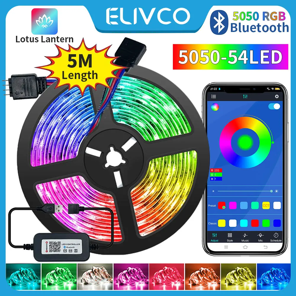 RGB 5050 2835 Led Strip Light Bluetooth APP Control LED Light 5M ...