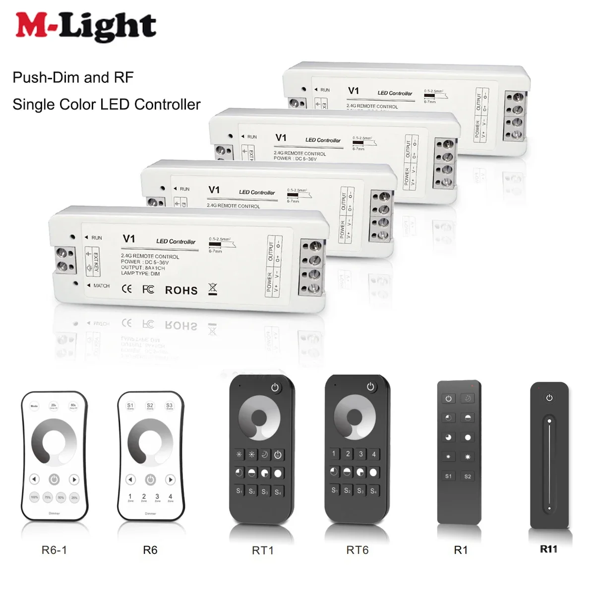 V1 Dc 5V/12V/24V 8A Pwm Wireless Led Dimmer Controller Switch Touch Rf Remote Per Cob Monocolore 5050 3528 Dimmer Led Strip