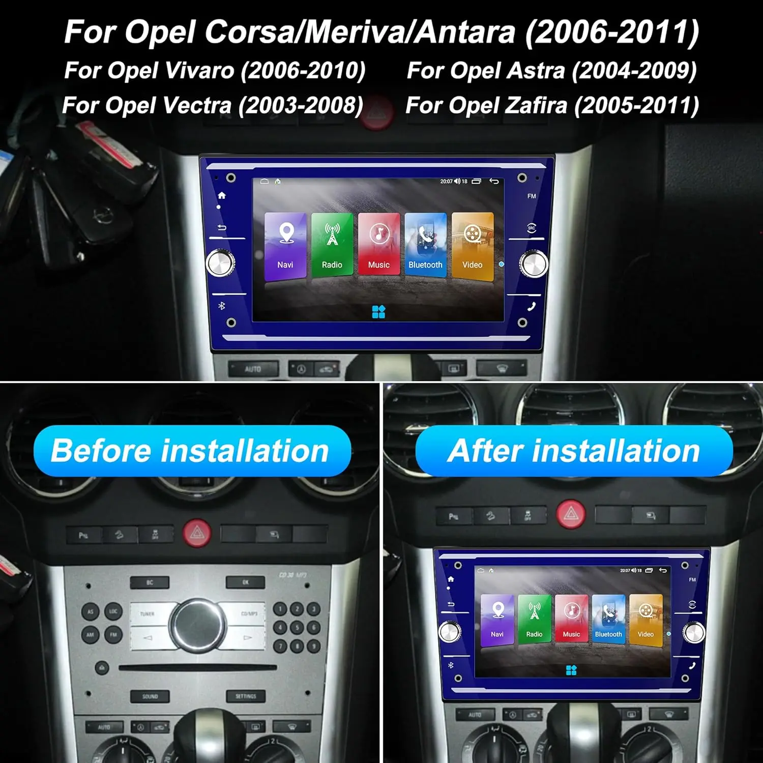Android 13 Radio for Opel Astra Corsa Zafira Vivara, 7-inch touchscreen car radi