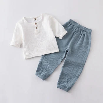 Bambini ragazzo ragazza vestiti Set per la festa manica lunga neonato camicie pantaloni larghi bambino bambini 1-6Y primavera estate vestiti di mussola