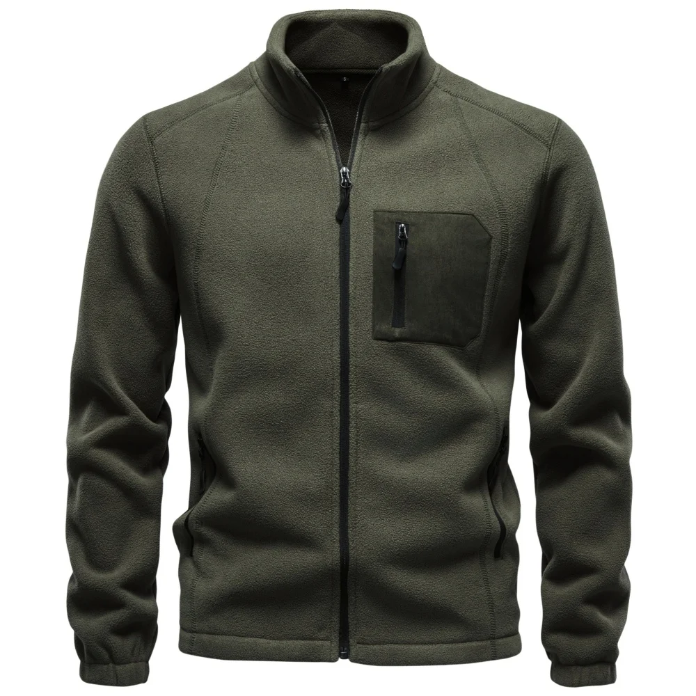 AIOPESON Men Fleece Jacket Full Zip Mock Neck Polar Fleece Sweatshirt Thermal Multi Pocket Outdoor Casual Autumn Winter Coat