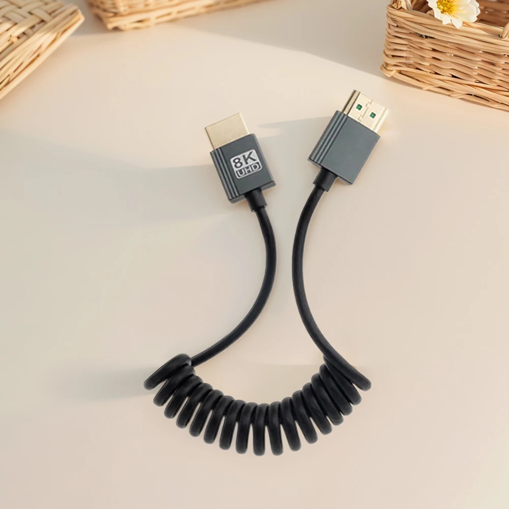 8K Ultra HD HDMI-Compatible To HDMI-Compatible Coiled Cable 48Gbps HDMI-Compatible 2.1 Cord 8K@60Hz 4K@120Hz Extension Converter