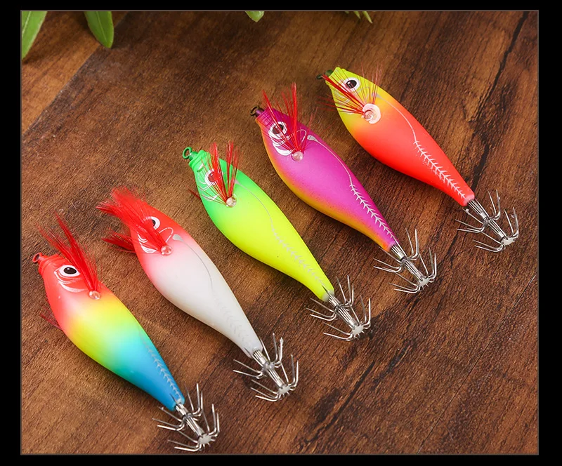 8 cm 7,5 g leuchtende horizontale Tintenfisch-Jig-Holzgarnelen-Tintenfischhaken, schwimmende Angelköder, Oktopus, Tintenfisch, Garnelen, Salzwasserköder – Detail 10