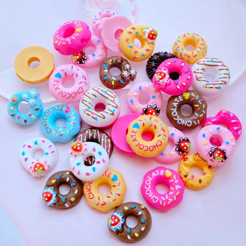 20Pcs Cute Mini Lovely Doughnut Bread Flat Back Resin Cabochons Scrapbooking DIY Jewelry Craft Decoration Accessories