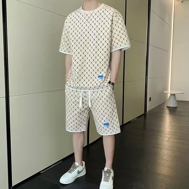 Hot Sale Of The Season New Casual Short Sleeve T-Shirt Men's Summer Fashion Print Sport Shorts Set Versatile Stylish Male Top Bo