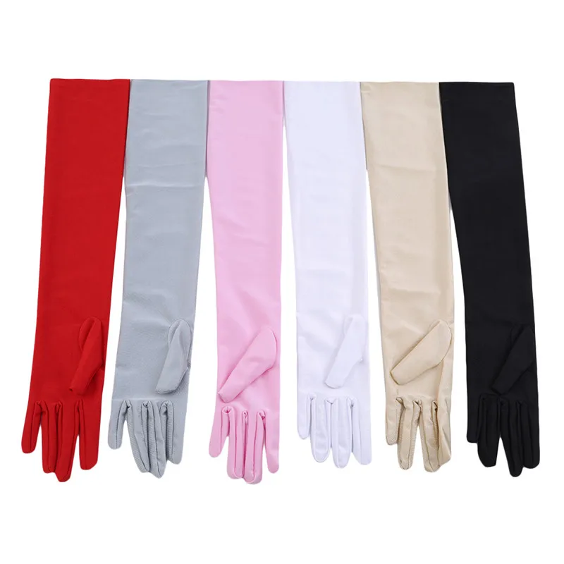 

Fashion Long Gloves Satin Opera Evening Party Prom Costume Glove Black White Pink Gray Beige Red 2023 New Hot Sale