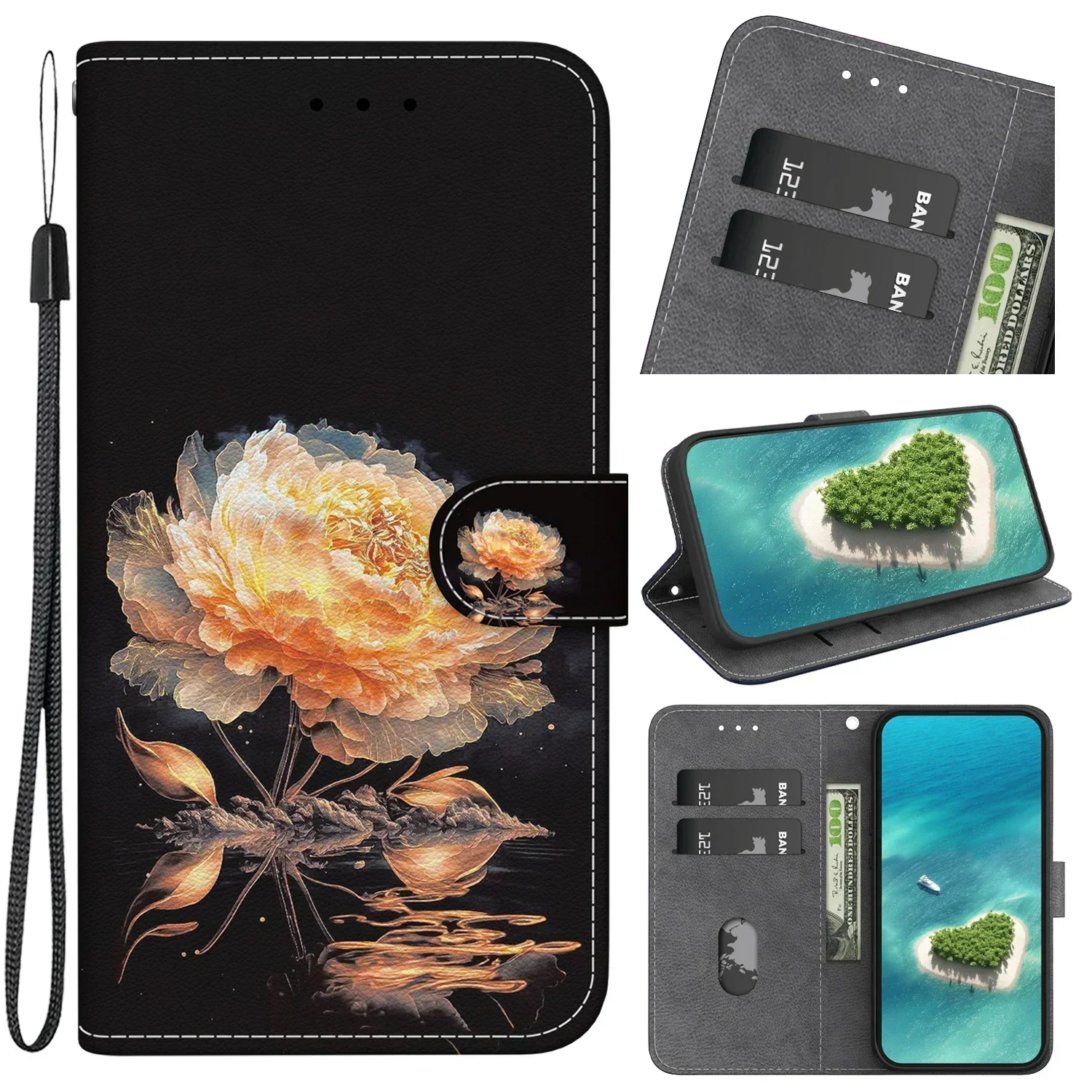 Stylish Stand Flip Wallet Case with Painted Pattern