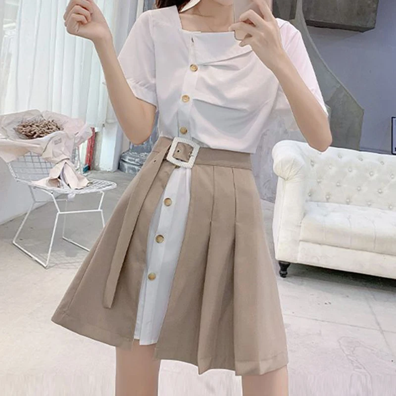 2024 Summer New Suit Women's Dress Fold Design Sense Fashion Shirt Skirt Two-piece Set