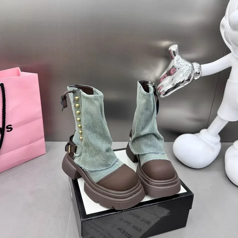 2023 Fashion Shoes for Women Slip-on Women's Boots  High Quality Rivet Ladies Casual Boots New Round Toe Platform Ankle Boots